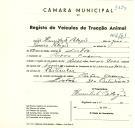 Registo de um veiculo de duas rodas tirado por dois animais de espécie bovina destinado a transporte de mercadorias em nome de Humberto Pelagio, morador em Paiões, Cacém.