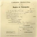 Registo de velocípede de marca Olga, com o nº 2775, em nome de Eusébio Ribeiro Fernandes, morador em Mem Martins.