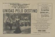 Programa do filme "Unidas pelo destino" realizado por John Farron com a participação dos atores Margaret Lindsay, Ann Sheridan, Janet Chapman e M. Wilson.