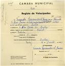 Registo de velocípede com o nº 1871, em nome de Fernanda Mascarenhas Jansen, moradora em Avª Elias Garcia nº 89, Queluz.