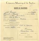 Registo de velocípede de marca Varsóvia, com o nº 7366, em nome de João Fernandes, morador em Chão de Meninos.