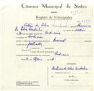 Registo de velocípede de marca Nacional,, com o nº 8882, em nome de António da Silva Sandinha, morador em Codiceira.