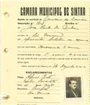 Registo de matricula de carroceiro 2 animais em nome de José Pinto da Cunha, morador em Rio de Mouro, com o nº de inscrição 1709.