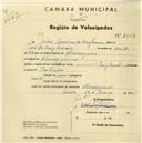 Registo de velocípede de marca England, com o nº 2437, em nome de João Mechas da Cruz Ferreira, morador em Almoçageme.