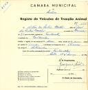 Registo de um veiculo de duas rodas tirado por um animal de espécie muar destinado a transporte de mercadorias em nome de Artur dos Santos Coelho, morador em Fontanelas.