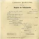Registo de velocípede com o nº 2818, em nome de Luís dos Reis Alves, morador em Linhó.
