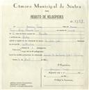 Registo de velocípede de marca Nadir, com o nº 5199, em nome de Joaquim Pama, morador em Queluz.