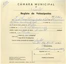 Registo de velocípede de marca Oriental, com o nº 3174, em nome de Isabel Manuela Teixeira Bandeira de Melo, moradora em Rua da Ferraria nº 27, Sintra.