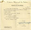 Registo de velocípede de marca Nacional, com o nº 9708, em nome de Vasco Manuel dos Santos Cleto, morador em Queluz.