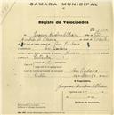 Registo de velocípede de marca Toman, com o nº 1512, em nome de Joaquim Anselmo de Oliveira, morador em Pero Pinheiro.