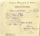 Registo de velocípede com o nº 9987, em nome de Francisco Júlio Cristovão, morador em Pobral.