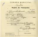Registo de velocípede de marca Origan, com o nº 3570, em nome de Fernando Moncado, morador em Mem Martins.