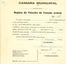 Registo de um veiculo de duas rodas tirado por um animal de espécie muar destinado a transporte de mercadorias em nome de Inácio Rodrigues, morador em Dona Maria.