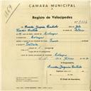 Registo de velocípede com o nº 2814, em nome de Amadeu Joaquim Coutinho, morador em Rebanque.