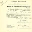 Registo de um veiculo de duas rodas tirado por um animal de espécie muar destinado a transporte de mercadorias em nome de Henrique Brito do Rio, morador na Quinta de Cima no Pé da Serra, Colares.