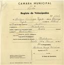 Registo de velocípede de marca Meteor, com o nº 1834, em nome de António Domingos Tafulo, morador em Montelavar.