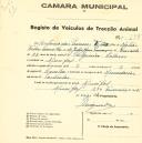 Registo de um veiculo de duas rodas tirado por dois animais de espécie cavalar destinado a transporte de mercadorias em nome de António dos Prazeres Félix, morador no Mucifal.