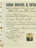 Registo de matricula de velocipedista em nome de Américo Bernardino Martins, morador em Agualva, com o nº de inscrição 926.