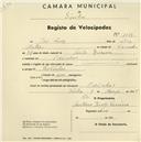 Registo de velocípede com o nº 1099, em nome de José Luís, morador em Odrinhas.