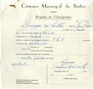 Registo de velocípede de marca J.L.O., com o nº 8731, em nome de Domingos dos Santos, morador em Penedo.