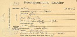 Recenseamento escolar de Maria da Nazaré, filha de Ricardo Filipe, morador em Almoçageme.