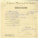 Registo de velocípede com o nº 5815, em nome de António Jacinto, morador em Praia das Maçãs.