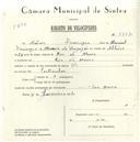 Registo de velocípede com o nº 5607, em nome de António Domingos, morador em Rio de Mouro.