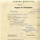 Registo de velocípede de marca Nacional, com o nº 2146, em nome de Franz Berger, morador em Sintra.