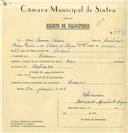 Registo de velocípede de marca Raio, com o nº 7461, em nome de José Tavares Freire, morador em Cacém.