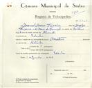 Registo de velocípede com o nº 8965, em nome de Manuel Maria Teixeira, morador em Idanha.