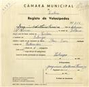 Registo de velocípede de marca Star Cross, com o nº 3122, em nome de Joaquim António Ferreira, morador em Sabugo.