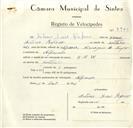 Registo de velocípede de marca H.M.W., com o nº 8900, em nome de António Luís Raposo, morador em Alfouvar.