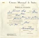 Registo de velocípede de marca Mavic, com o nº 8901, em nome de Fernando Luís, morador em Belas.