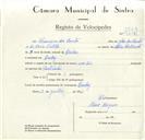 Registo de velocípede com o nº 9041, em nome de Francisco dos Santos, morador em Queluz.