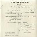 Registo de velocípede de marca Cycles Pombal, com o nº 5037, em nome de David Costa, morador em Cacém.