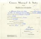 Registo de velocípede com o nº 8845, em nome de Olimpio Lopes da Silva, morador em Queluz.