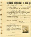 Registo de matricula de carroceiro 2 ou mais animais em nome de Francisco de Oliveira, morador em Rio de Mouro, com o nº de inscrição 1821.