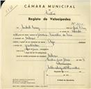 Registo de velocípede de marca Olga,  com o nº 3654, em nome de Aníbal Luís, morador em Meleças.