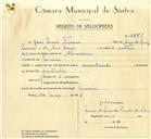 Registo de velocípede com o nº 9881, em nome de José Maria Teixeira, morador em Maceira.