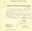 Registo de um veiculo de duas rodas tirado por dois animais de espécie bovina destinado a transporte de mercadorias em nome de Manuel de Matos, morador na Quinta de Asfamil, Rio de Mouro.