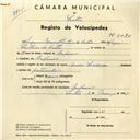 Registo de velocípede de marca André Leduc, com o nº 4094, em nome de Joaquim Manuel Santana de Castro, morador em Nafarros.