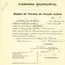 Registo de um veiculo de duas rodas tirado por um animal de espécie bovina destinado a transporte de mercadorias em nome de José Pereira da Silva, morador no Casal da Pedra no Cacém.