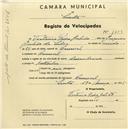 Registo de velocípede com o nº 1403, em nome de Teotónio Pedro Julião, morador em Carrascal.