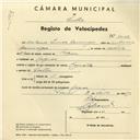 Registo de velocípede de marca Reynolds, com o nº 4013, em nome de António Lucas Domingos, morador em Negrais.