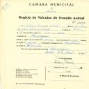 Registo de um veiculo de duas rodas tirado por um animal de espécie muar destinado a transporte de mercadorias em nome de António Louçada Pinto, morador em Almoçageme.