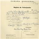 Registo de velocípede de marca Raleigh, com o nº 1488, em nome de Maria Teresa Brás Fernandes Reis, moradora em Sintra.