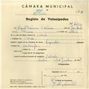Registo de velocípede de marca Reynolds, com o nº 4252, em nome de Miguel Francisco Parreira, morador em Cabrela.