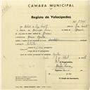 Registo de velocípede com o nº 2944, em nome de António da Luz Duarte, morador em Cacém.