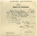 Registo de velocípede com o nº 437, em nome de António Francisco Capucho, morador em Pero Pinheiro.