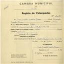 Registo de velocípede de marca Flecha, com o nº 2050, em nome de António Pedro de Carvalho Monteiro, morador em Praia das Maçãs.